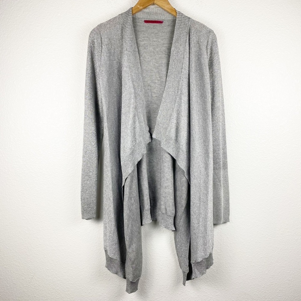 Velvet by Graham & Spencer Silver Silk Cashmere Draped Cardigan - Small